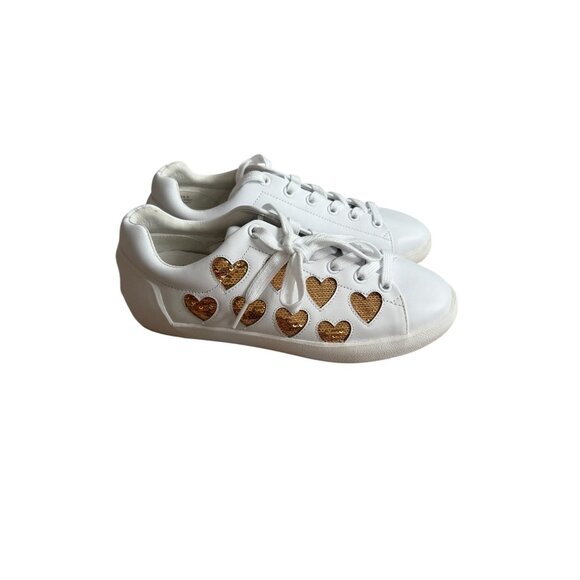 ASH Sequin Heart Print White Leather Sneakers Size 37 / US 6.5 -7 - Picture 5 of 10